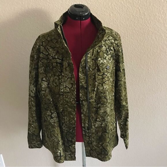 LoGo Lori Goldstein Jacket Women's Size 10 Green Animal Print Zippered P… - Picture 10 of 12